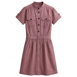 McKINLEY Pahia Pink Utility Shirt Dress S Short Sleeves Cotton Chambray Pockets